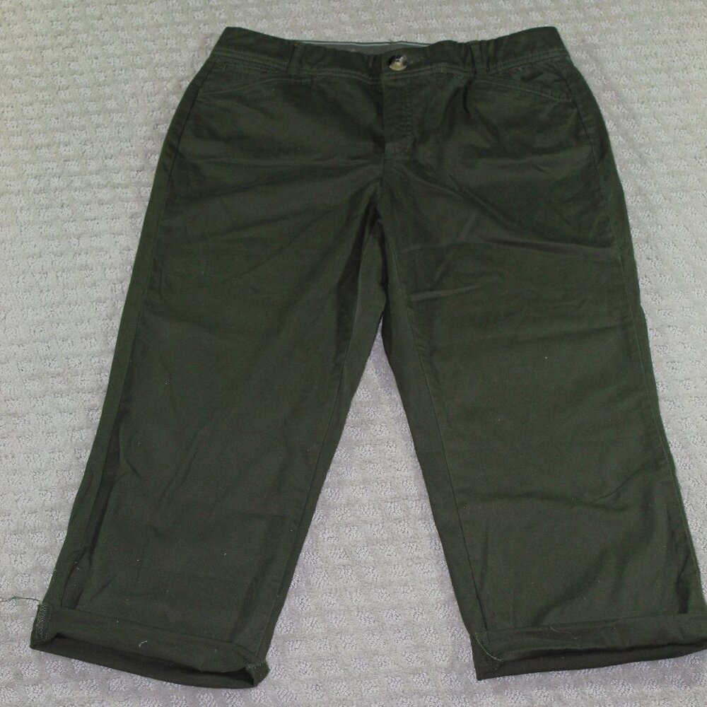 Christopher and Banks Women's Sz 8 Comfort Waist Army Green Rolled Hem Pants EUC